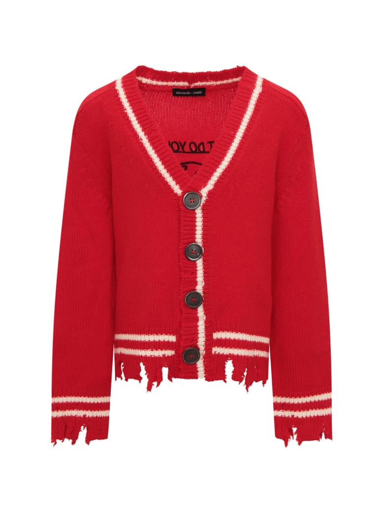 Riccardo Comi Red Cardigan With Ivory Details - Red