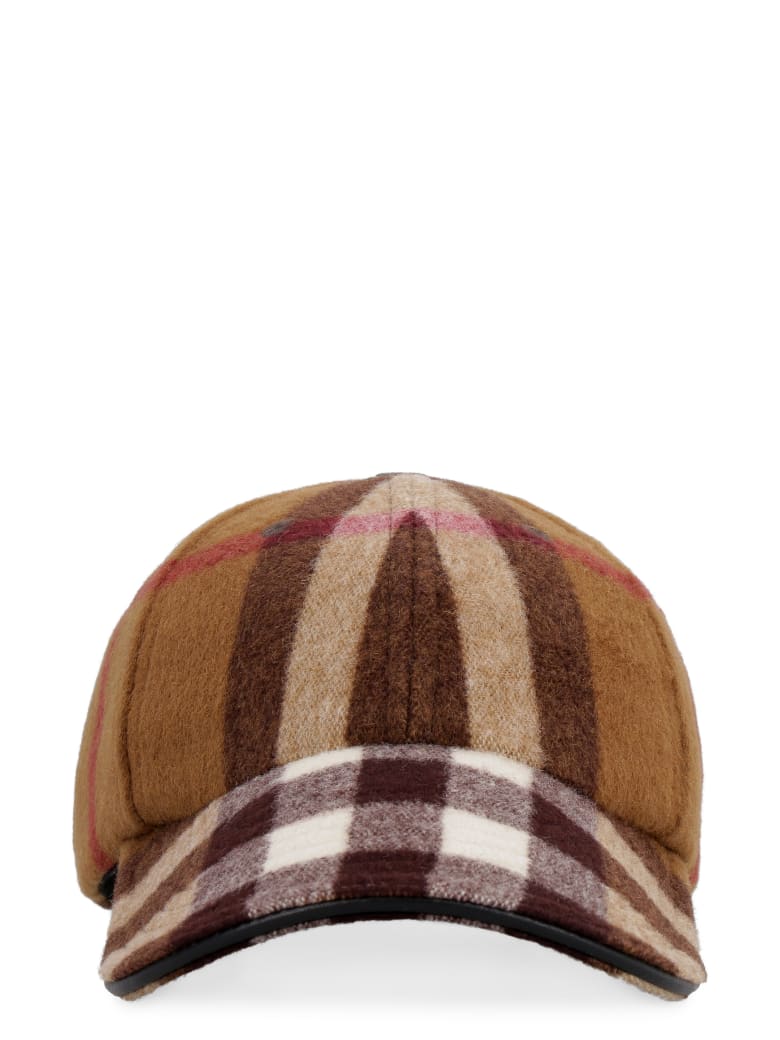 Burberry Check Motif Wool Baseball Cap - brown