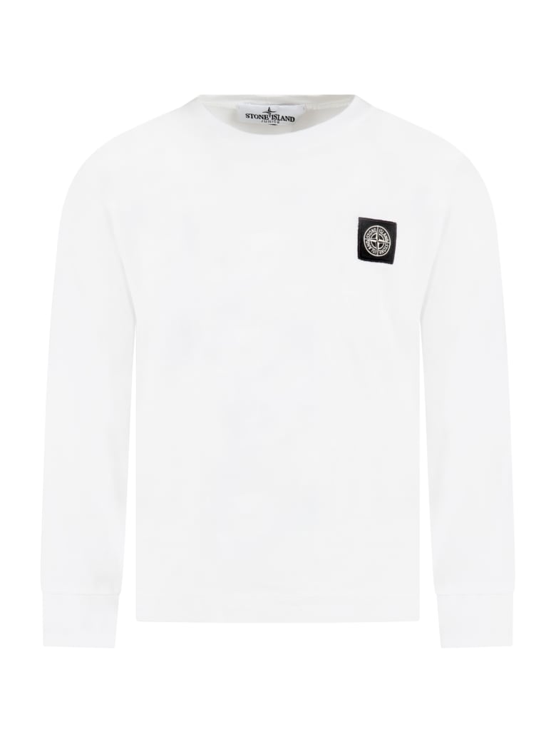 Stone Island Junior White T-shirt Fo Boy With Iconic Compass - White