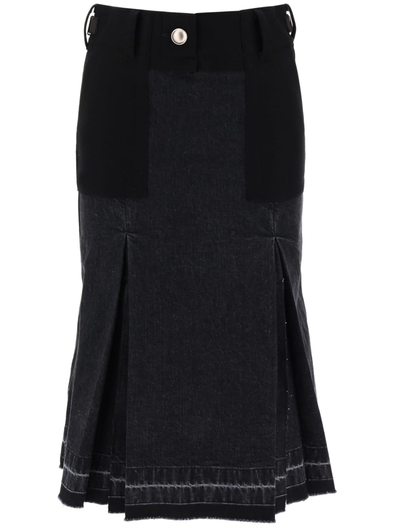 Sacai Bi-material Denim Skirt - BLACK (Black)
