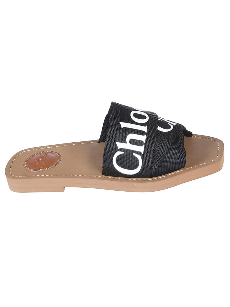 Chloé Logo Strap Sliders - Black