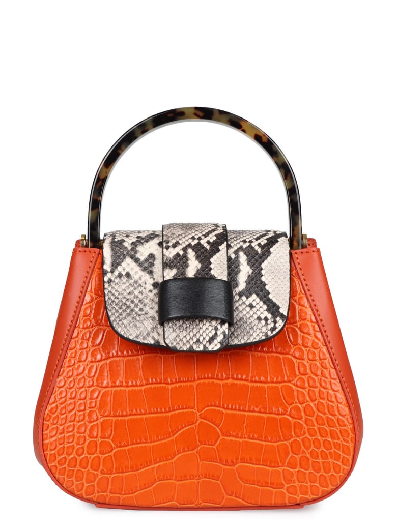 Nico Giani Myria Croco Print Leather Handbag - Orange