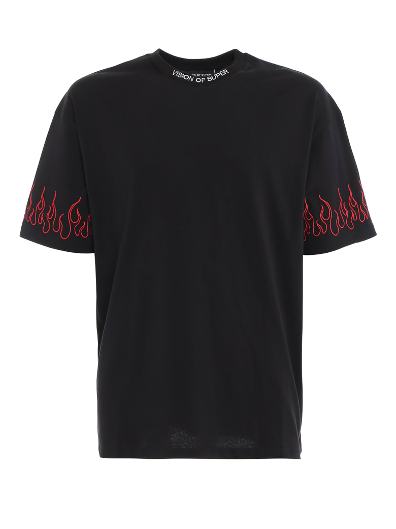 Vision of Super Tshirt Embroidered Flame - Black