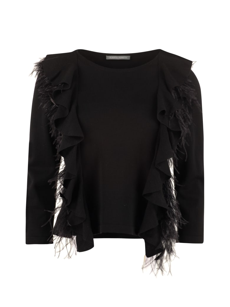Alberta Ferretti Ostrich Feathers Sweater - black