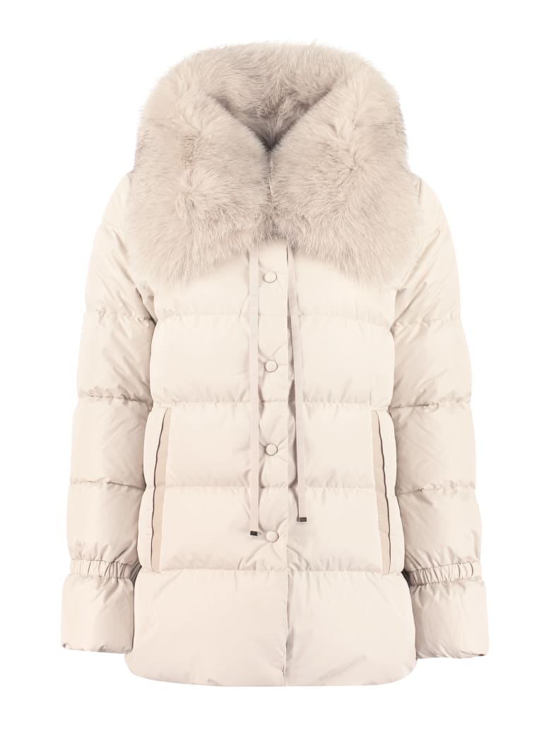 Add Fur Collar Down Jacket - Beige