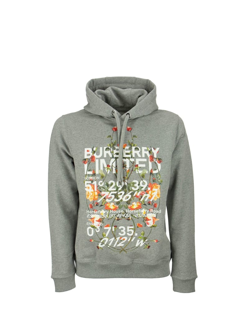 Burberry Lyleford - Montage Print Cotton Hoodie - Pale Grey Melange