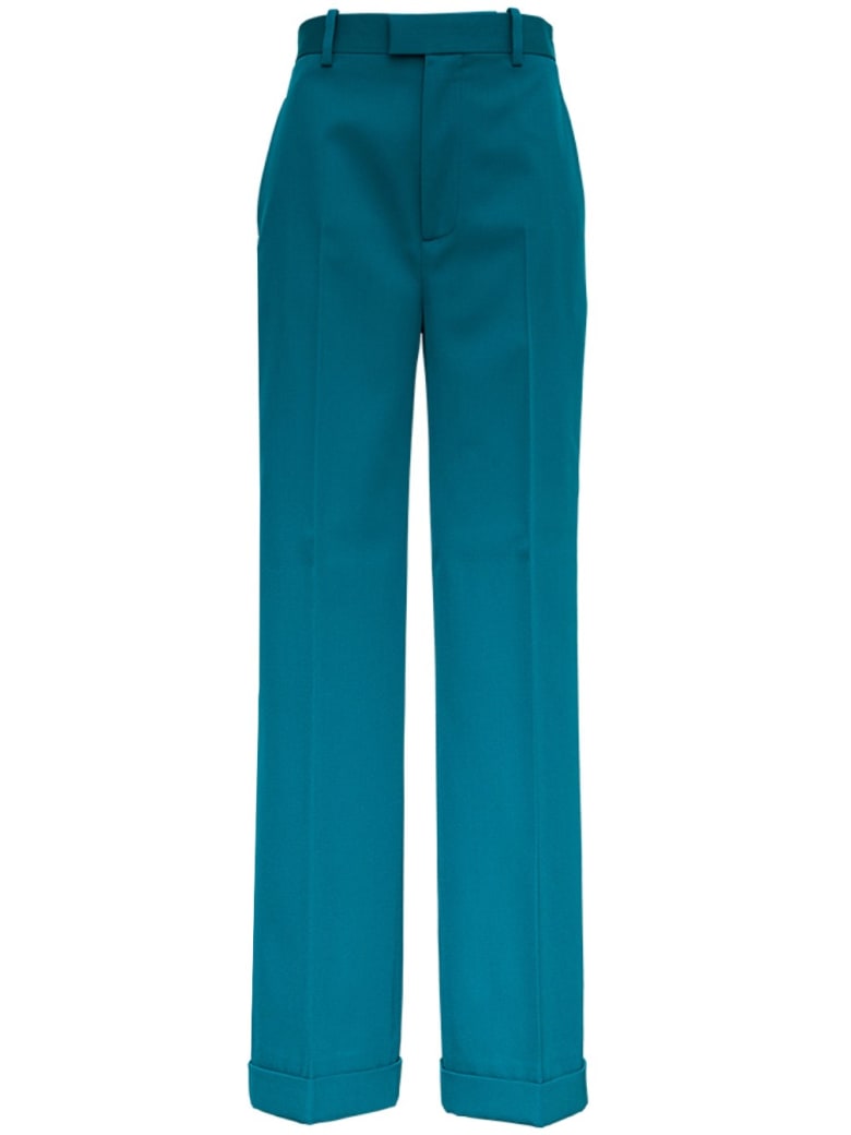 Bottega Veneta Wide Leg Wool Gabardine Trousers - Green