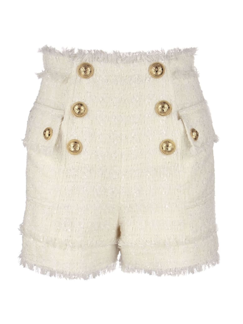 Balmain High-waisted Tweed Shorts - Naturel