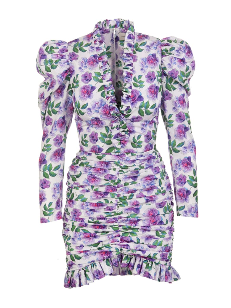 Giuseppe di Morabito Floral White Short Dress With Ruches - Flower multi