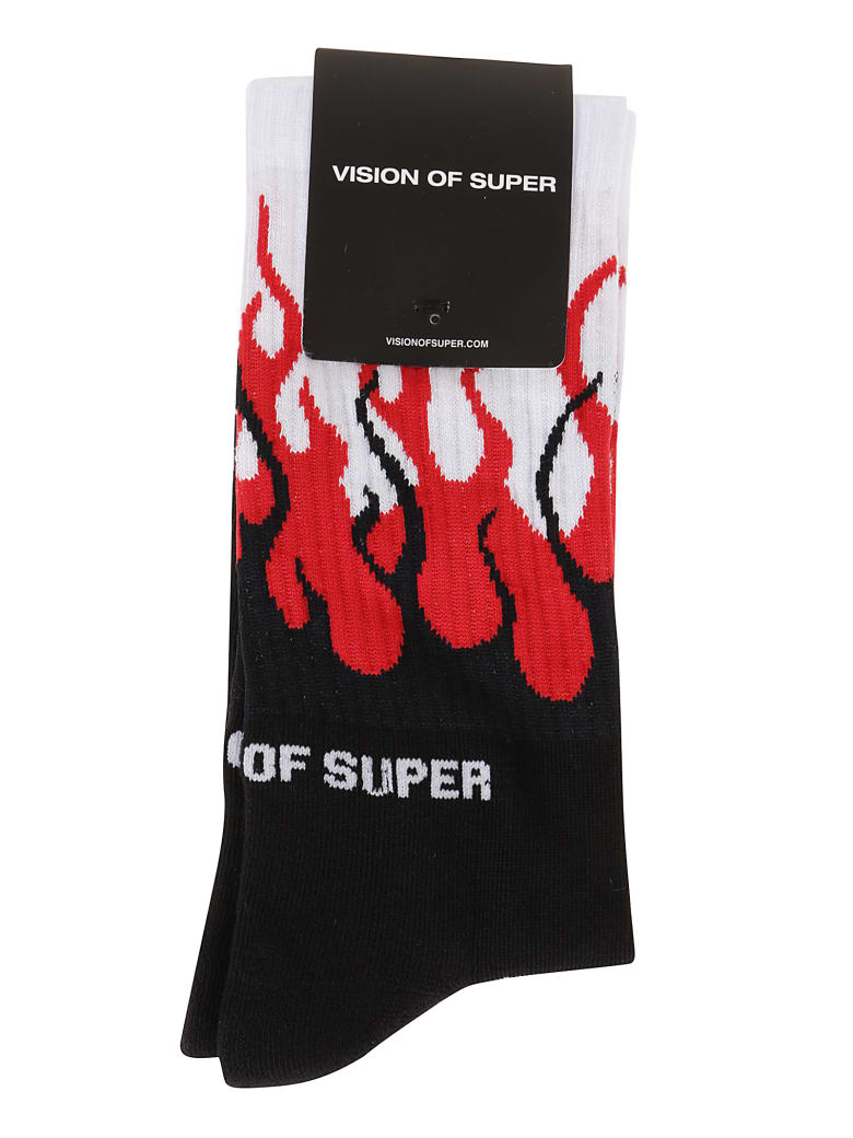 Vision of Super Black Socks Red Flames - Black