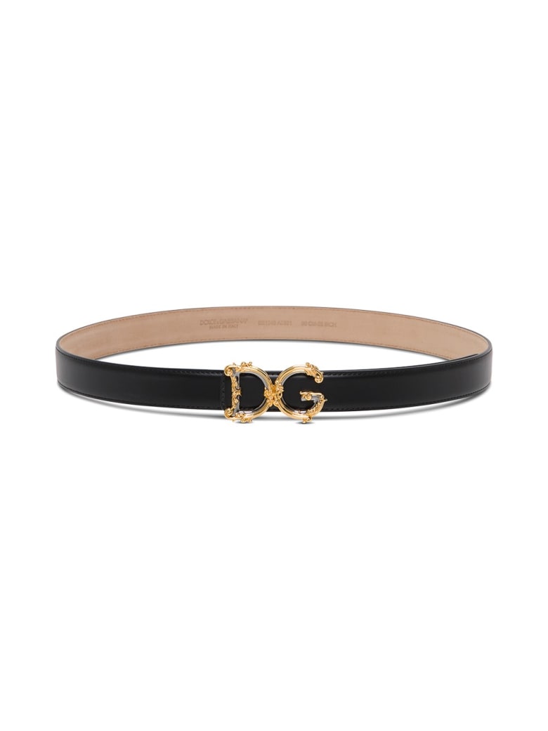 Dolce & Gabbana Leather Belt With Dg Buckle - Black