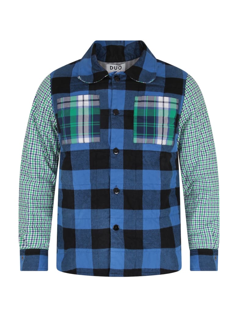 Natasha Zinko Multicolor Checked For Boy Shirt With White Logo - Blue