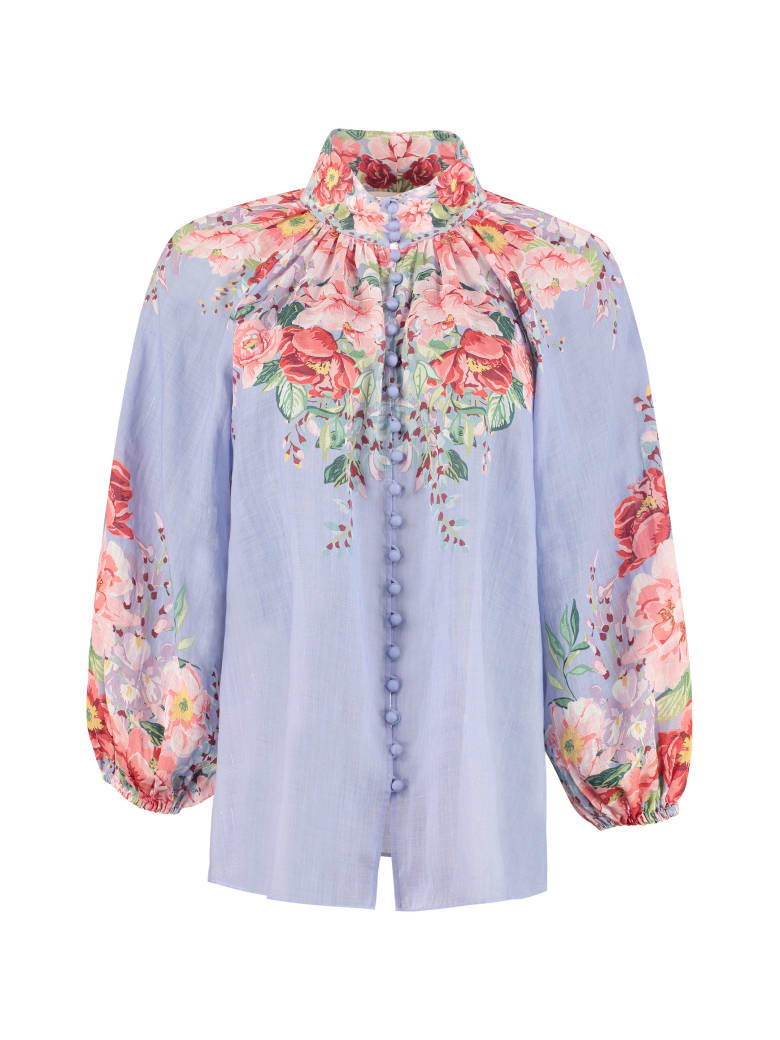 Zimmermann Bellitude Printed Ramie Blouse - Blue