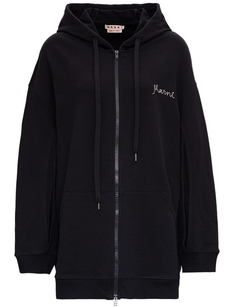 Marni Oversize Jersey Hoodie With Logo Embroidery | italist