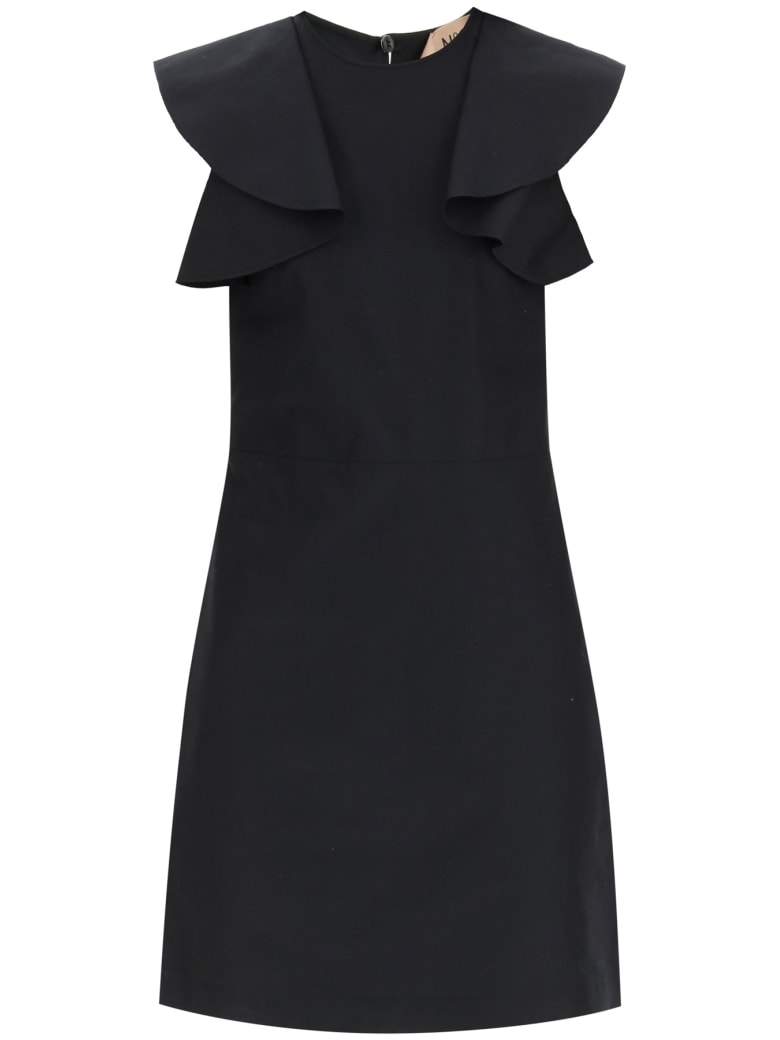 N.21 Cotton Mini Dress With Ruffles - BLACK (Black)