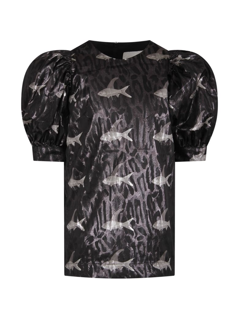 Caroline Bosmans Black Dress For Girl With Colorful Fishes - Black