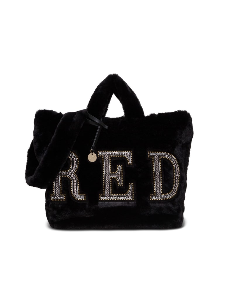 RED Valentino Eco Fur Shopping Handbag With Logo - Black
