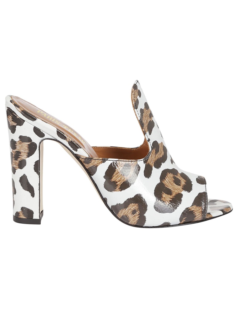 printed high heel slingback mules