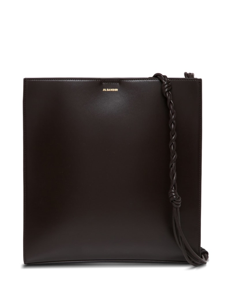 Jil Sander Tangle Crossbody Bag In Brown Leather With Logo - Brown