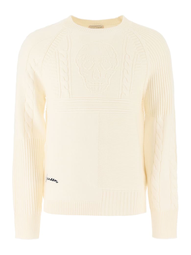 Alexander McQueen Skull Intarsia Sweater - Ivory/navy
