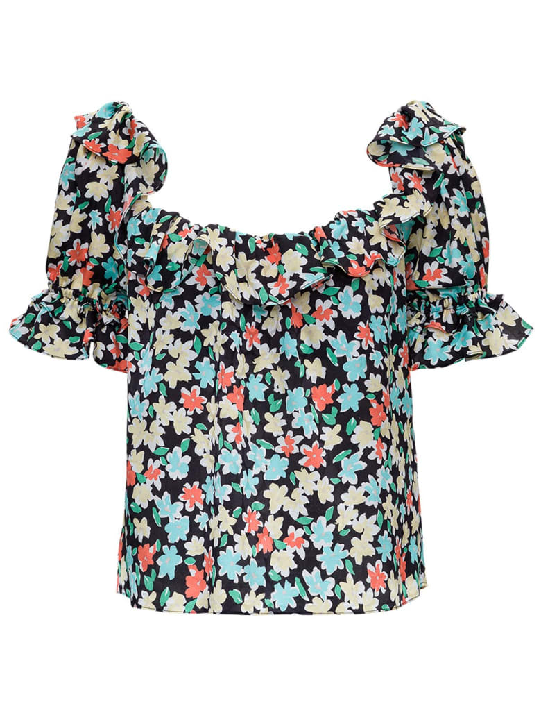 Saint Laurent Floral Silk Shirt With Ruffles Detail - Multicolor