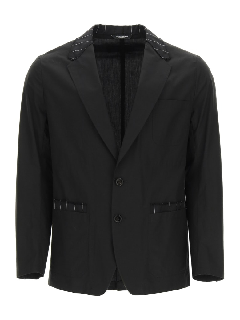 Dolce & Gabbana Tailored Blazer In Cotton And Pinstripe Wool - Nero