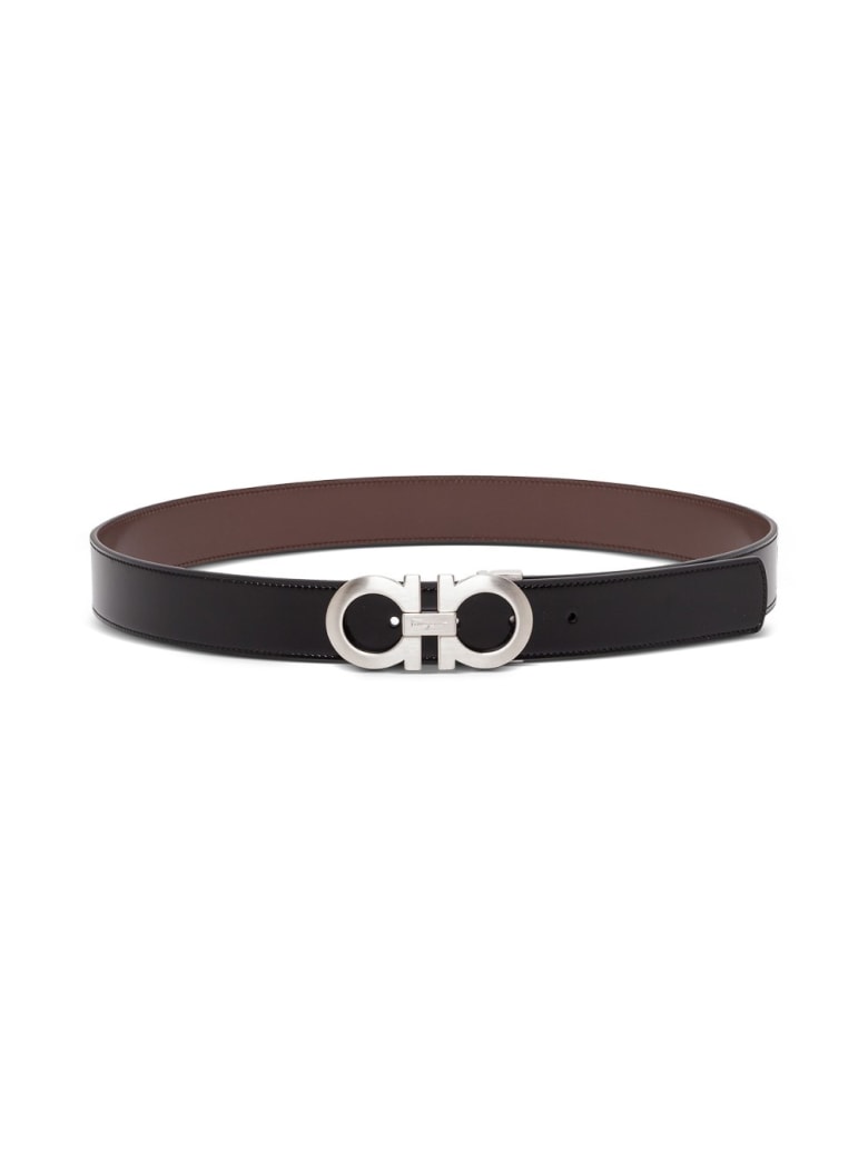Salvatore Ferragamo Reversible Bicolor Leather Belt With Double Hook Buckle - Black