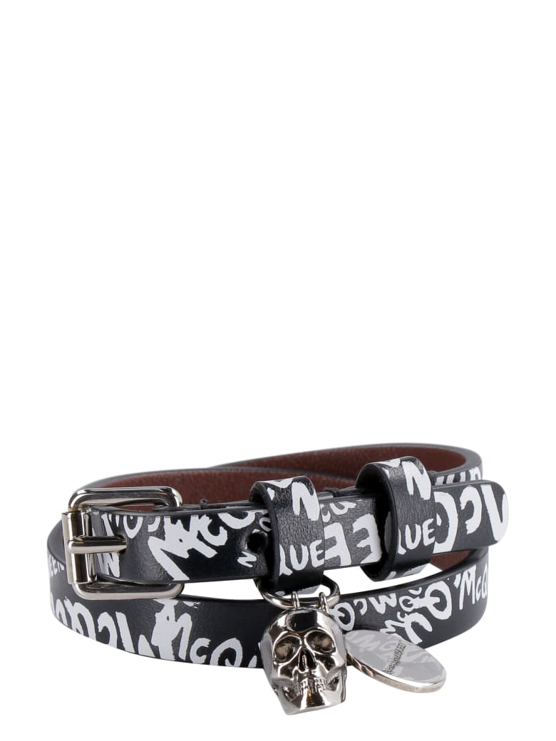 Alexander McQueen Leather Bracelet With Medallion And Skull - black