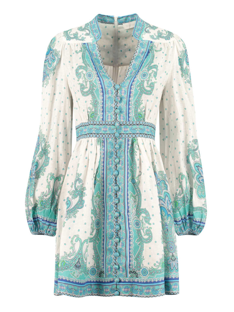 Zimmermann Printed Linen Dress - White