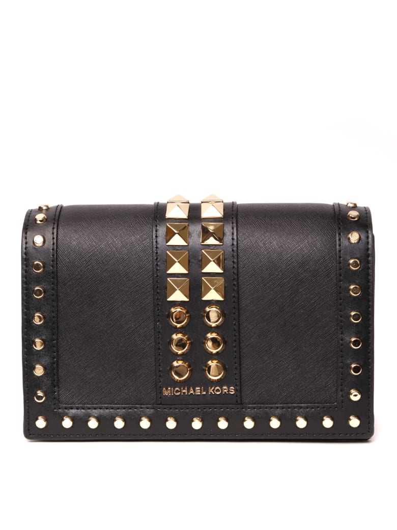 michael kors black leather purse with gold studs
