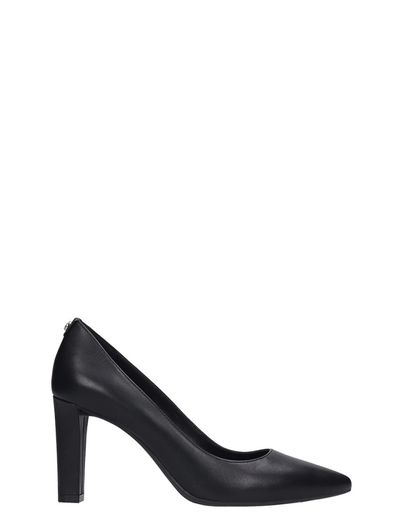 black leather court heels