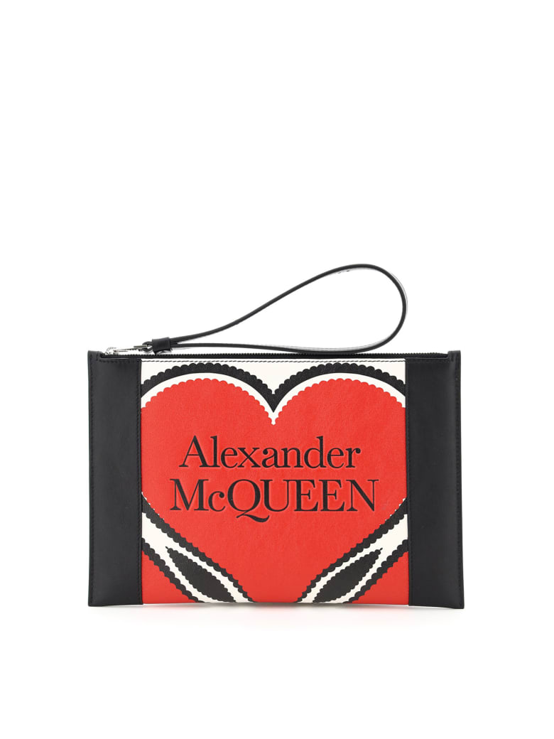 Alexander McQueen Leather Pouch Heart Print - MULTICOLOR