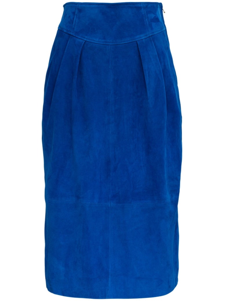 Alberta Ferretti Long Blue Suede Skirt - Blu