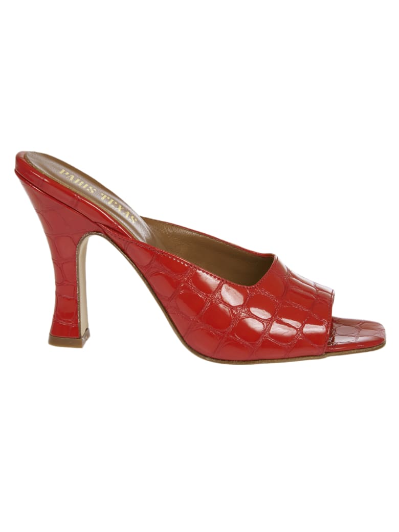 Paris Texas Red Crocodrile Mules - Red