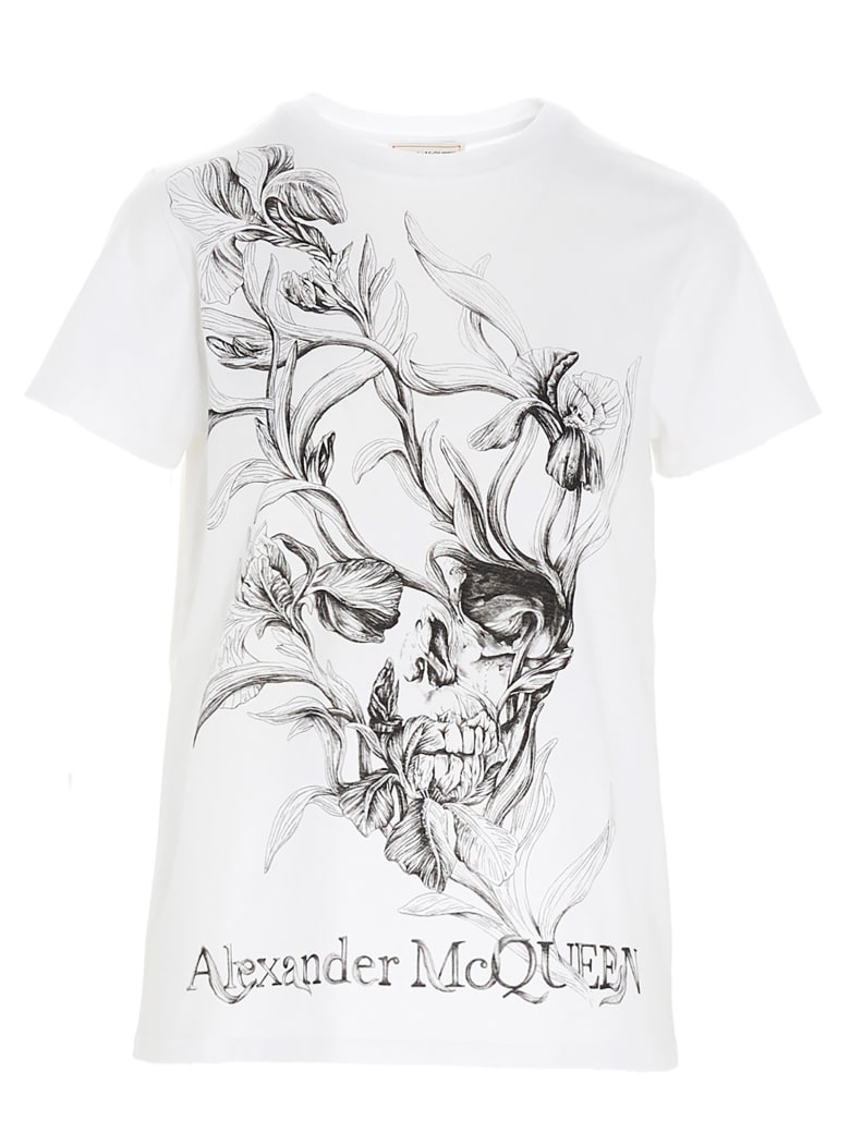Alexander McQueen 'floral Skull' T-shirt - Black&White