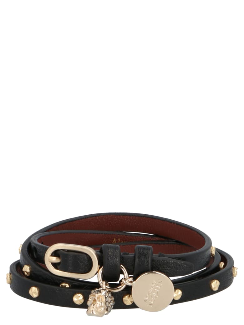 Alexander McQueen 'double Studs Wrap' Bracelet - Nero