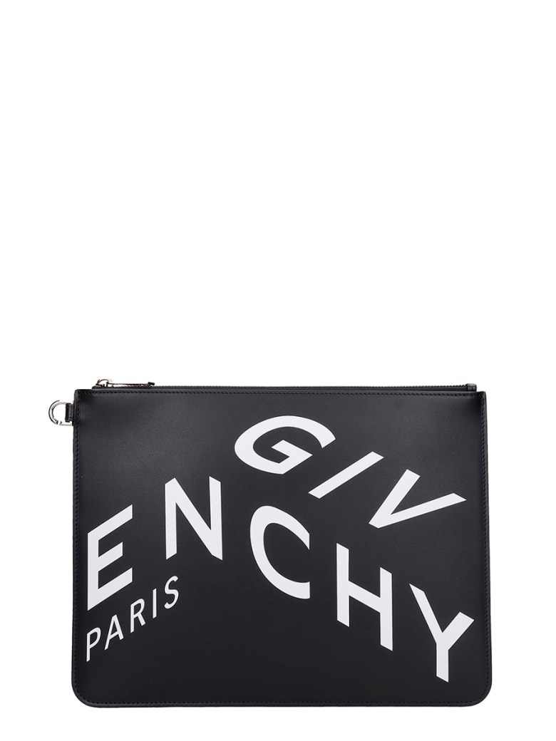 Givenchy Large Zip Pouch Clutch In Black Leather - Nero