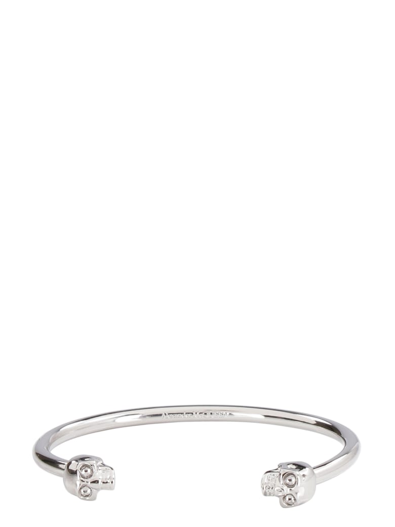 Alexander McQueen Twin Skull Brass Bracelet - silver