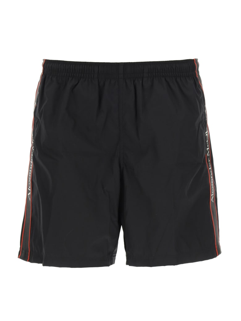 Alexander McQueen Swim Trunks With Logo Selvedge - Nero
