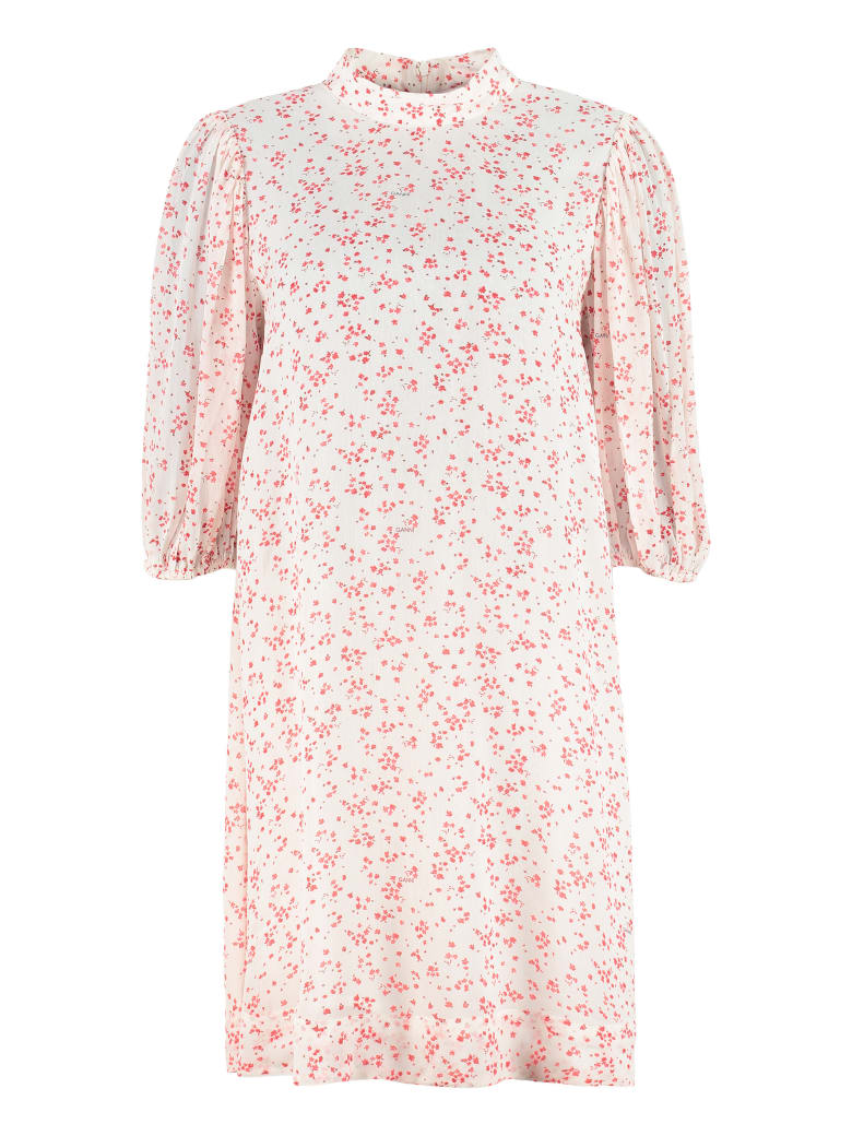Ganni Printed Georgette Dress - White