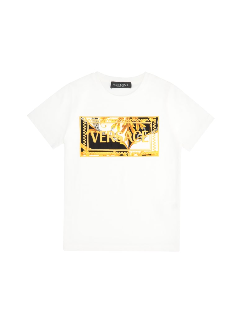 Young Versace Logo Cotton T-shirt - White