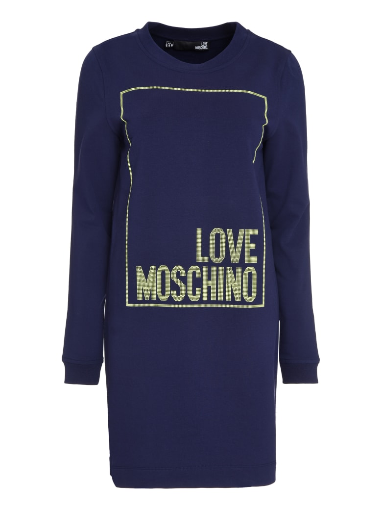 Love Moschino Logo Print Cotton Sweatdress - blue