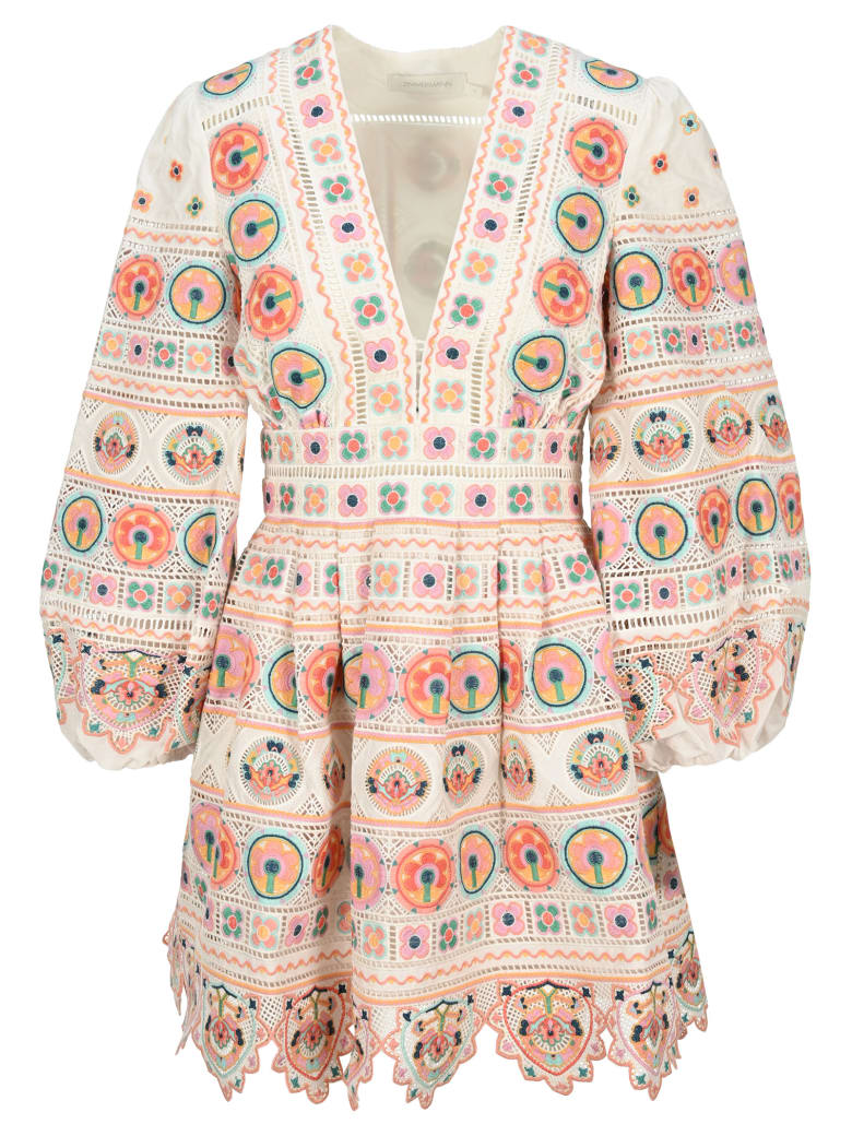 Zimmermann The Brighton Plunge Dress - MULTI ORANGE