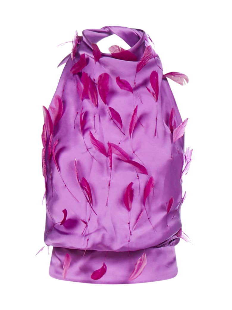 The Attico Feathers Satin Top - Magenta