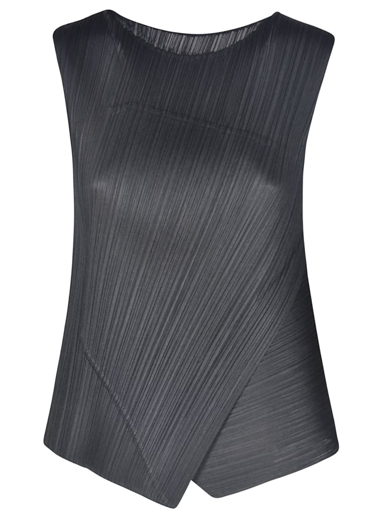 Pleats Please Issey Miyake Pleated Diagonal Top - Black
