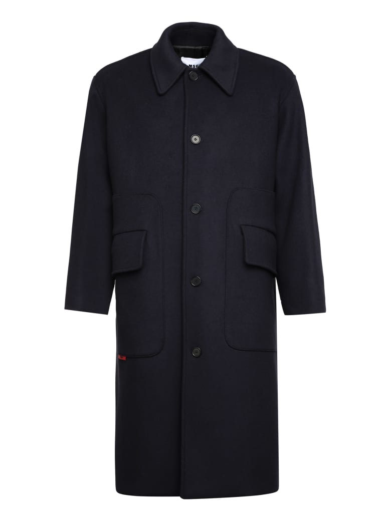 MSGM Single-breasted Long Coat - blue