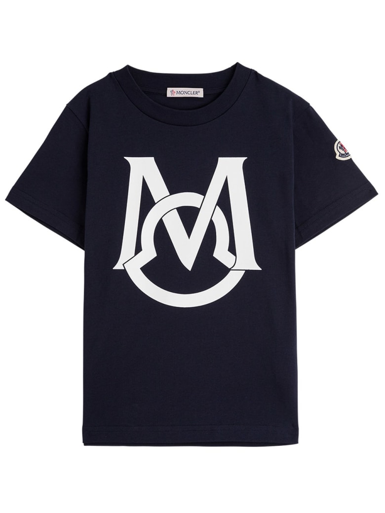 Moncler Blue Jersey T-shirt With Maxi Logo