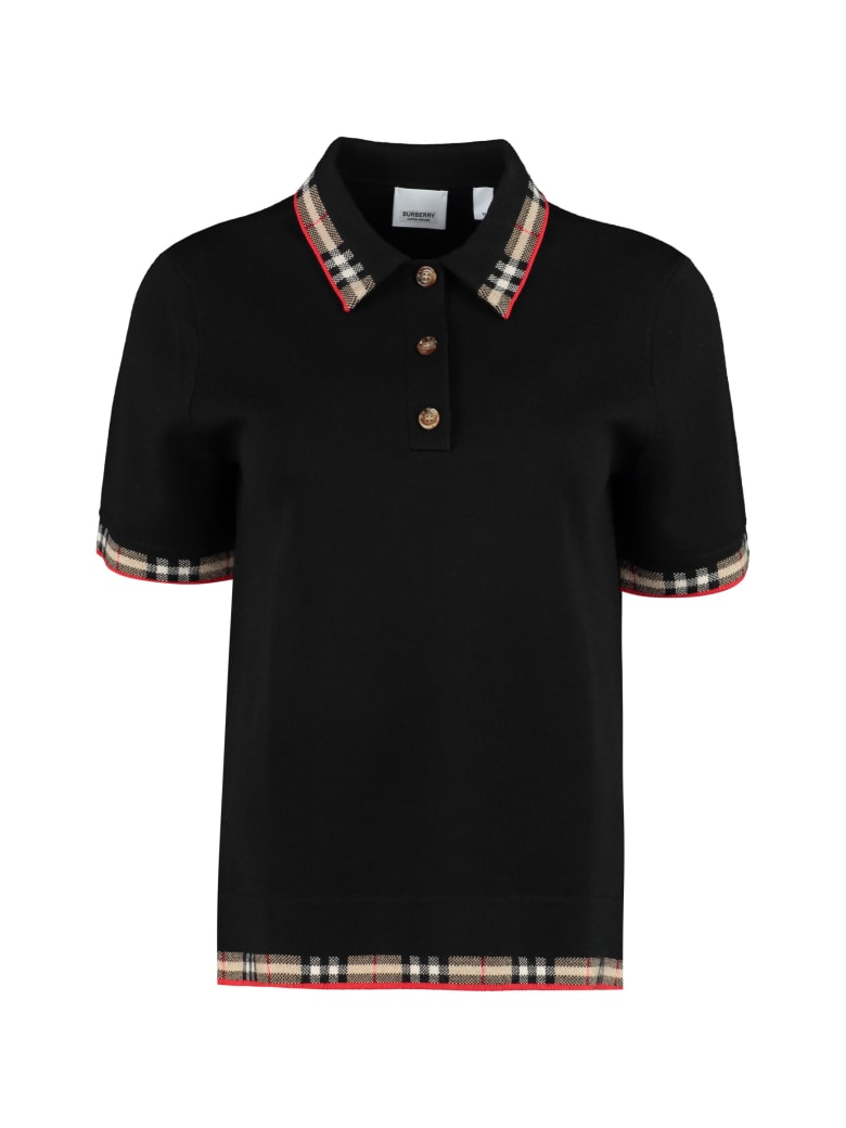 Burberry Knitted Wool Polo Shirt - black