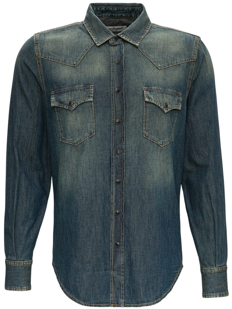 Saint Laurent Western Shirt In Denim - Light blue