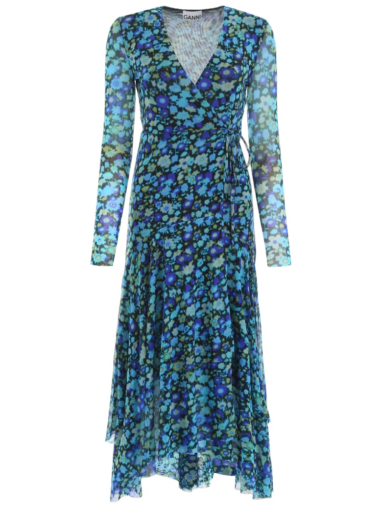 ganni blue floral dress